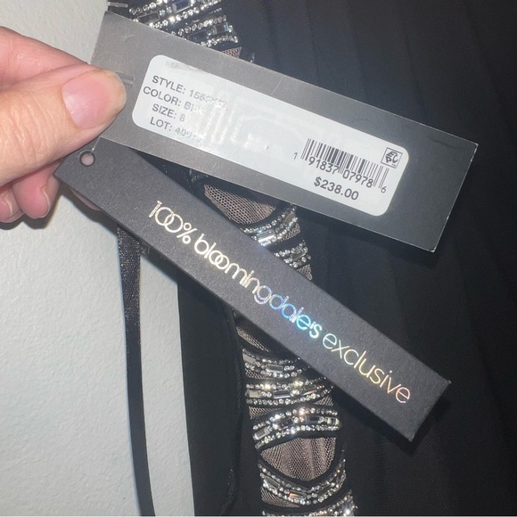 NWTS Avery G Black Cocktail Lined Dress Side Cutouts w Rhinestones & Mesh Size 8 - Picture 7 of 13